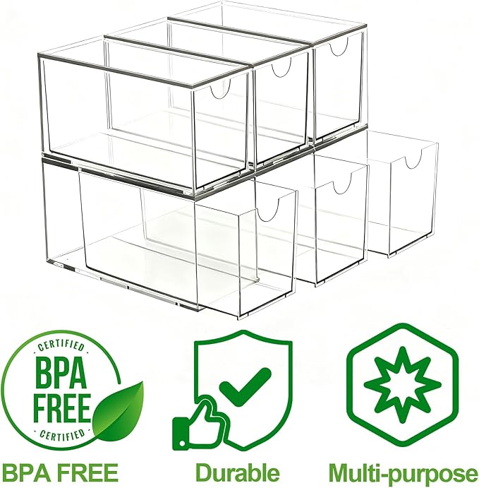 4 Pack Stackable Tea Bag Storage Organizer Drawers – Clear Acrylic Tea Bag Holder for Cabinet, Drawer, Pantry, Countertop – Kitchen Tea Storage Container