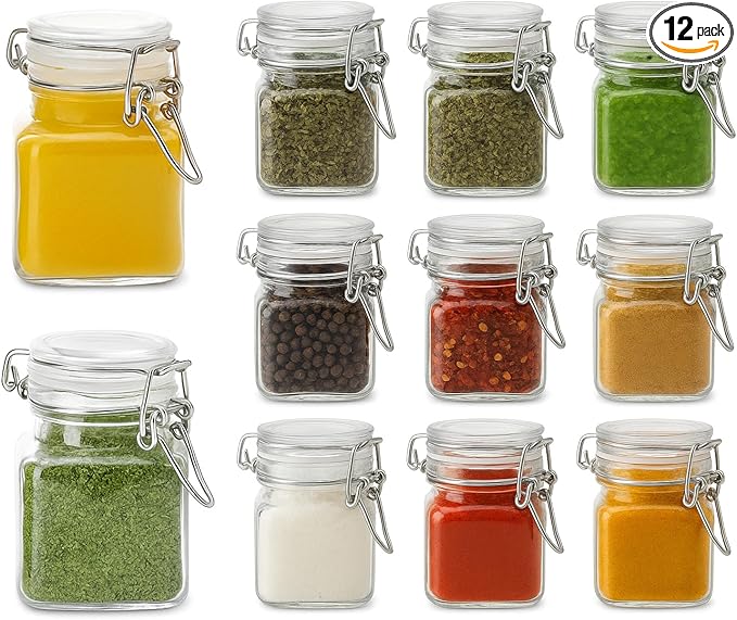 Spice Jars Set of 12, 4 oz Glass Spice Jars with Airtight Lids and Labels, Small Seasoning Jars for Spices, Herbs, Kitchen Spice Organizer