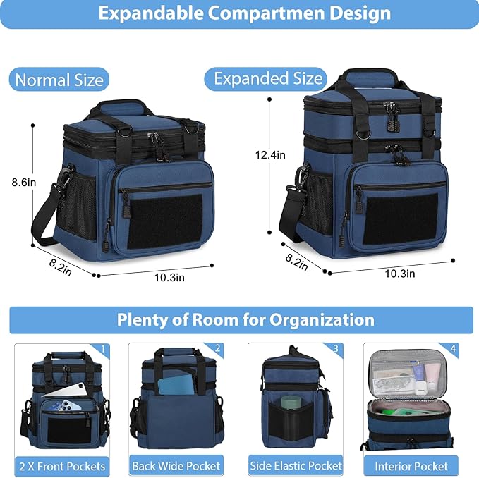 GLENKEY Tactical Lunch Box Cooler Bag - Expandable Insulated Lunch Bag for Men Women - Large Lunchbox for Adults Work Shifts Outdoor Trips Blue 16L