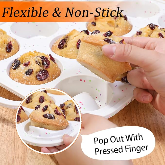 CAKETIME Silicone Muffin Pan, Metal Reinforced Frame Regular Size 2.8 Inch Cupcake Pan with Handle 12 Cups Nonstick Muffin Tray for Baking BPA Free 1 Pack Confetti