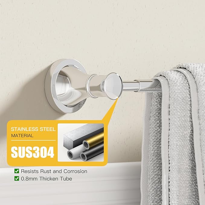 BESy Adjustable 16 to 26 Inch Bath Towel Bar Rack for Bathroom Towel Holder, Wall Mounted Towel Bar Rod Hanger Bathroom Hardware Accessories Hotel Style, Stainless Steel, Polished Chrome