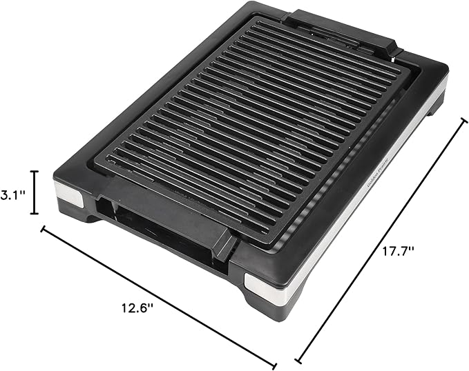 Electric Indoor Grill, 1600W Smokeless Style BBQ Grill with Water-Filled Drip Tray, 15-Inch Nonstick Grate for Steaks & Korean BBQ, Rapid Heating for Searing