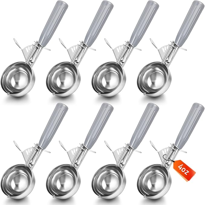Reallnaive 8 Pcs Release Cookie Scoops Ice Cream Scooper with Trigger Release Portion Scoop Stainless Steel for Portion Control, Baking Food, Cookie Dough (4 oz,Gray)