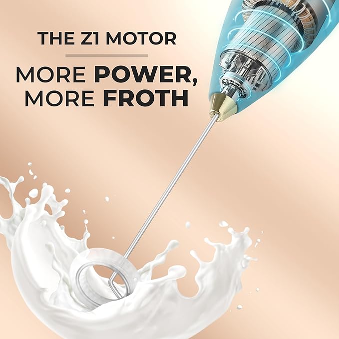 Zulay Kitchen Powerful Milk Frother Wand With 4 AA Duracell Batteries - Ultra Fast Handheld Drink Mixer - Electric Whisk Foam Maker for Coffee, Lattes, Cappuccino, Matcha & Creamer - Lake Gold