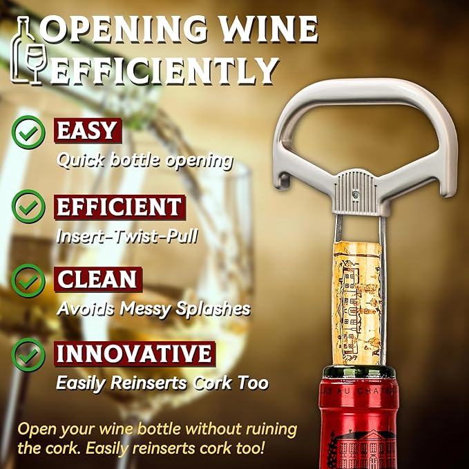 Ah So Wine Opener for Vintage Bottles, 3 in 1 Old Bottle Opener, Two Prong Cork Remover with Beer Bottle Opener, for Connoisseurs & Collectors to Uncork (Classic)