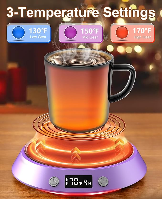 Kepwam Coffee Mug Warmer - 50W Electric Coffee Warmer for Desk 3 Temp Settings & 2-9 Timer Smart Cup Warmer for Desk Candle Warmer Plate with LED Lights Beverage Tea Milk Warmer for Home & Office