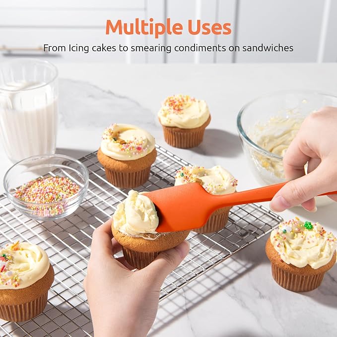 U-Taste Silicone Spatula Set: 600ºF High Heat Resistant, Seamless Food Grade Flexible Rubber Kitchen Cooking Mixing Baking Scraper for Nonstick Cookware Set of 3 (Orange)