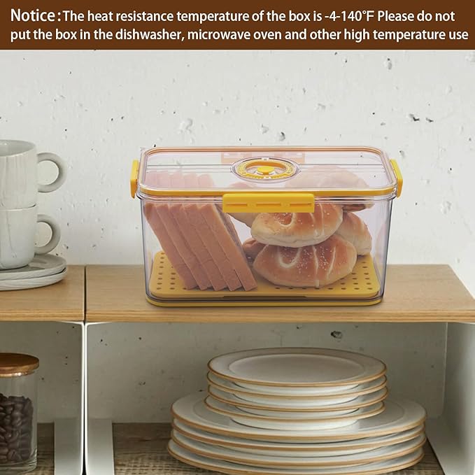 Gifhomfix Bread Box Bread Boxes for Kitchen Counter Airtight, Time Recording Bread Storage Container with Lid, Bread Keeper for Homemade Bread, Toast, Bagel, Donut and Cookies, LARGE Yellow