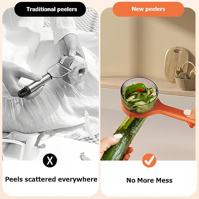 Peeling Knife With Storage Box, Fruit And Vegetable Peeler With Container, Double-Sided Stainless Steel Multi-Function Peeler For Home Kitchen (A-1pcs Orange)