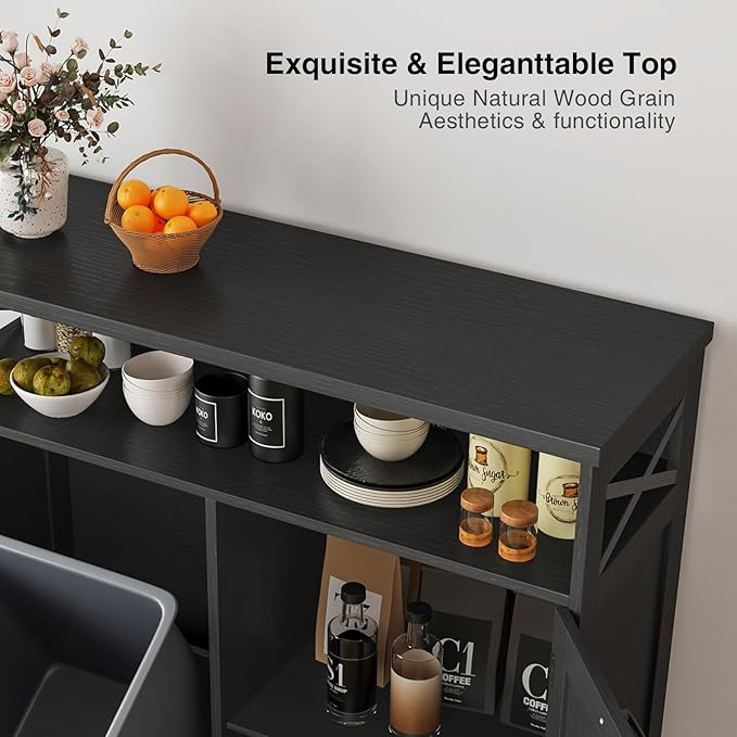 Befrases Tilt Out Trash Can Cabinet for 13 * 1 Gallon Trash Can, Farmhouse Kitchen Island Cabinet with Adjustable Shelf for Hidden Laundry Basket, Dog Proof Garbage Can for Dining Living Room, Black