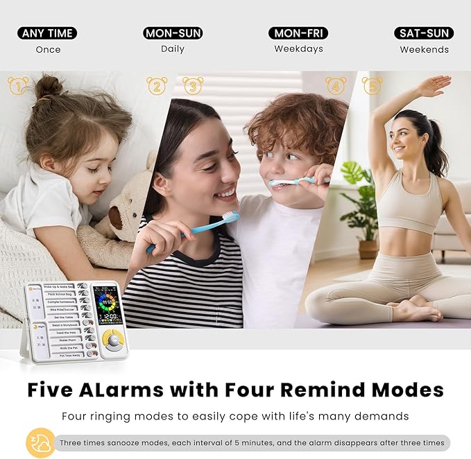 3-in-1 Visual Timer & ADHD Tool for Kids and Adults, 12/24H Silent Task Timer with Chore Chart, Daily Checklist with Pomodoro Timer, Alarm Clock - White