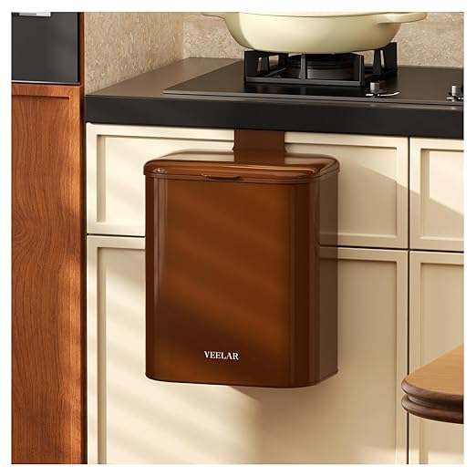 Space Saving Hanging Small Trash Can for Kitchen Cabinet, Bathroom or Office (Coffee, 2.1 Gallon (8L))