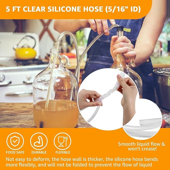 3/8" Auto Siphon 2 Pcs Racking Canes Beer Bottle Siphon Pump Hand Pump Siphon for Gallon Jugs, Wine, Beer, Mead, or Kombucha with 5Ft Food Grade Silicone Hose Fermentation Kit Wine Making Supplies