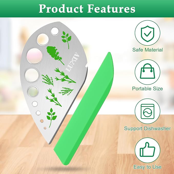 Herb Stripper 9 holes, Luxiv Stainless Steel Kitchen Herb Stripping Tool Loose Leaf Kale Razor Metal Leaf Pealer for Kale, Chard, Collard Greens, Thyme, Basil, Rosemary