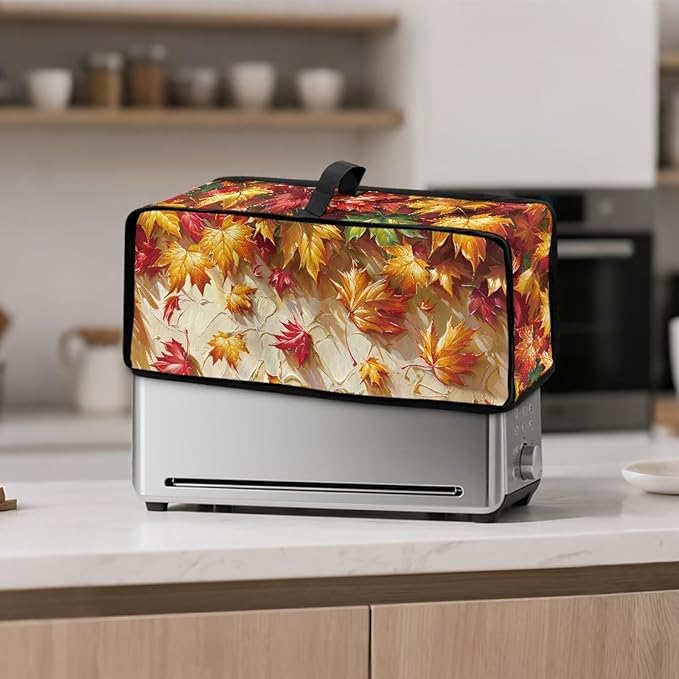 Toaster Cover 2 Slice Maple Leaf Fabric Water-Resistant Folding 2 Slice Slim Toaster Cover, Heat-Resistant Thanksgiving Protective Covers for Small Appliance