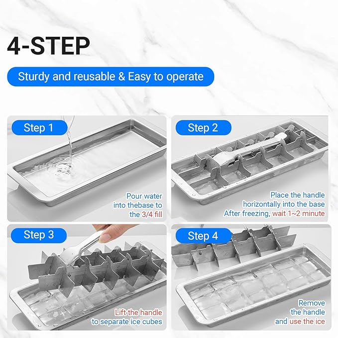 Professional Ice Cube Trays Stainless Steel - 18-Slot Heavy Duty Metal Icecube Mold, Non-Toxic Freezer Tray with Lever Release, Bar & Kitchen Use, Send Goods from Local Warehouse