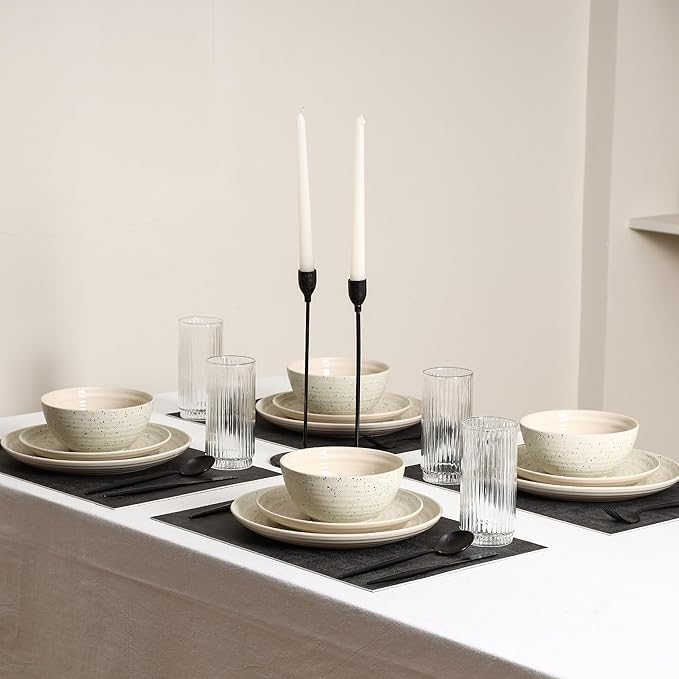 Stone Lain Dua 16-Piece Dinnerware Set Stoneware, Borosilicate Glass, White