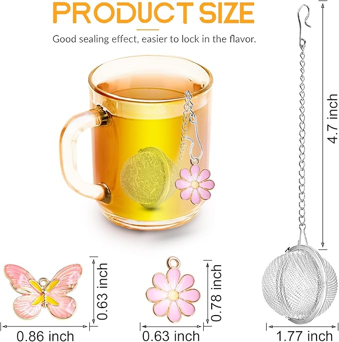 Set of 2 Tea Infuser for Loose Leaf Tea with Butterfly and Flower Charms - Stainless Steel Tea Strainers by TeaSanavie
