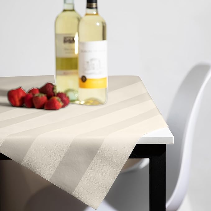 Luxury Table Protector Pad, 2 in 1 Table pad + Great Looking Tablecloth - Heat Resistant, Spill & Stain Proof - Flannel Backing (Ivory - Silk Stripe, 54x108)