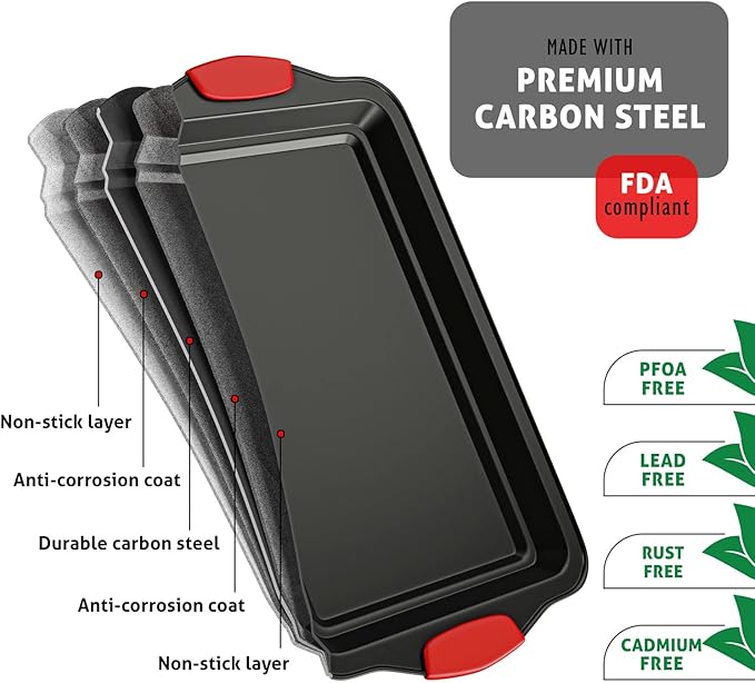Baking Sheet Set, 2-Piece Large Cookie Sheet Set with Silicone Handles, Steel Baking Pan, Baking Sheets for Oven, BPA Free Cookie Sheets for Baking Nonstick Set, Premium Sheet Pan, Black Baking Tray