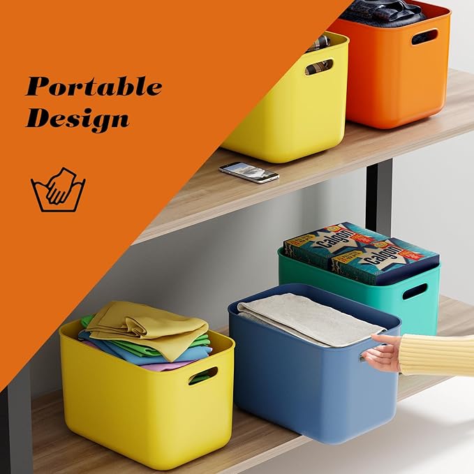 OWill 4-Pack 22L Plastic Storage Bins and Baskets for Efficient Home Classroom Organization – Multiple Colors containers for Kitchen, Cupboard Box, Bathroom Organizer on Shelves and Tubs