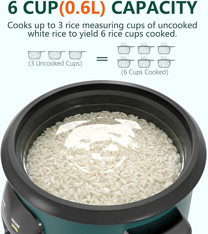 Macook Mini Rice Cooker | 6-Cup (0.6L) Small Rice Maker | One-Button Operation | Non-Stick Inner Pot | Automatic Keep Warm & Overheat-Proof | for 1-6 People, Students & Small Families (Green)
