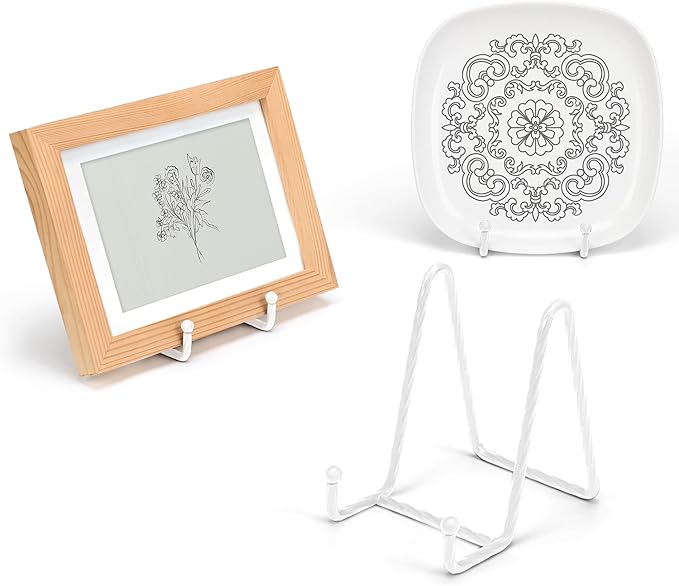 3 Pack 4.5inch YCLYC Picture Stands for Display, White Metal Plate Stands for Display - Decorative Plate Stand, Plate Holder Display Stand, Picture Frame Stand - Plate Display Stands for Picture Stand