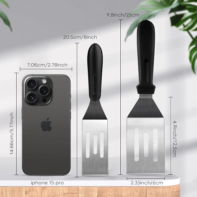 Metal Spatulas for kitchen Use, 2 PCS Professional Serving Spatula with Heat Resistant Handle, 9.8 Inch Stainless Steel Spatula Ideal for Pancakes, Eggs, Griddle Scraper, BBQ or Desserts