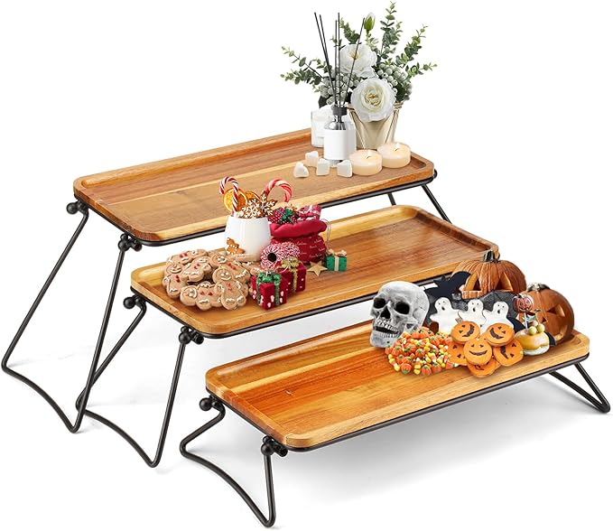 Manspdier Middle Size 3 Tier Cupcake Stand & Towers Serving Tray for Party, Acacia Wooden Dessert Table Display Set, Decorative Tiered Decor Small Chees Charcuterie Boards Rustic Wood Platters Trays