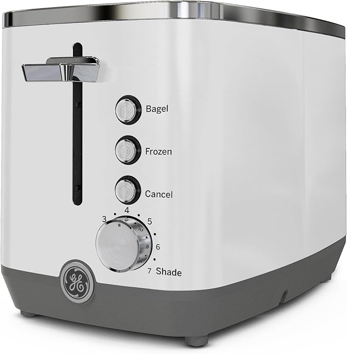 GE 2 Slice Toaster, Extra Wide Slots for Toasting Bagels, Breads, Waffles & More, 7 Adjustable Shade Settings, Removable Crumb Tray, Countertop Kitchen Essentials, 850 Watts, White