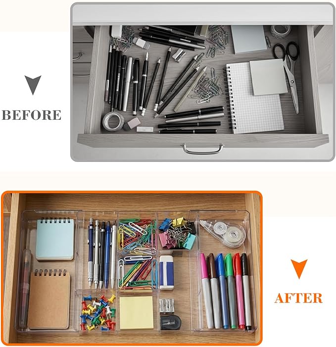 Briwooody 1 Pcs Large Expandable Acrylic Drawer Organizers, Grid Adjustable Drawer, Dividers Organizer for Desk, Makeup, Jewelry, Office, Kitchen Supplies (Clear,11 Compartments)