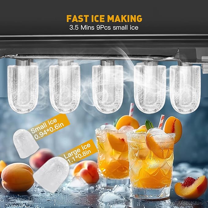 38lbs Per Day Countertop Ice Maker, 9 Ice Cubes in 3.5 Minutes, Self-Cleaning Portable Ice Machine with 2 Bullet Sizes for Kitchen, Camping, RV, and Party