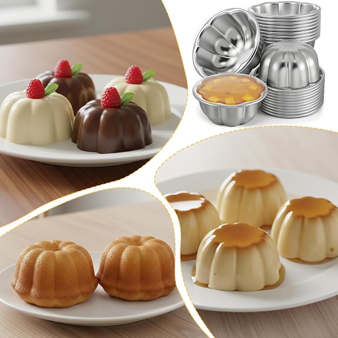 SHENLIU 24 Pack Pudding Cup Pans, Popover Pan Small Jelly Pans Aluminum Reusable Cake Tartlets Muffin Mold for Baking Egg Tart Flan Cupcake Bread Muffin Brownie Pudding (Size 3.7"x 1.77")