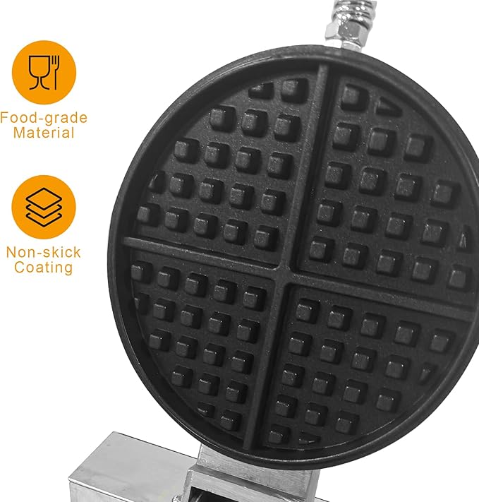 Commercial Waffle Maker, 1200W Stainless Steel Nonstick Round Waffle Iron with 122℉ to 572℉ Temp Range & Time Control, for Household Bakeries Snack Bar