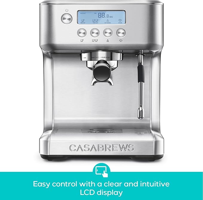 CASABREWS Ultra Espresso Machine with LCD Display, Espresso Maker with Powerful Milk Frother, Customizable Brewing Temperature, Provides Barista-Level Lattes and Cappuccinos, Gift for Men & Women
