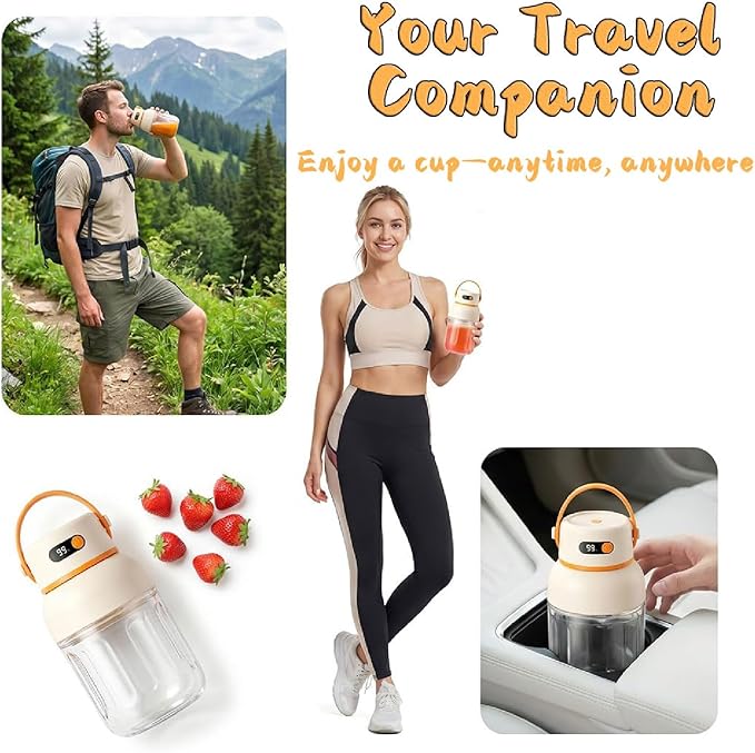 Portable Electric Juicer Cup with Zero Cord Hassle,Rechargeable Personal Blender,Digital Display,Power off when the lid is opened,2600mAh battery capacity for Gym, Office, Outdoors (800ml)