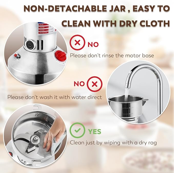 Moongiantgo 500g Grain Grinder Mill Electric Spice Grinder 2500W High-speed Grinding Machine 50-300 Mesh Stainless Steel 110V Pulverizer Dry Grinder (Timer Switch)