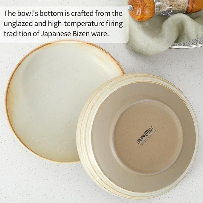 HAPPY KIT 9'' Pasta Bowls, 42oz Pasta Bowls Set of 4, Large Salad Bowl, Ceramic Serving Bowls,Double Reactive Glaze, Ideal for Housewarming, Festivals, Microwave Safe (Moss Green)