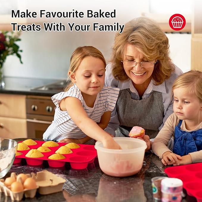Redfly 2 Pack Silicone Muffin Pans for Baking & Cupcake Pan - 12 Cup Regular Size Silicone Molds, BPA Free Egg Bites Mold