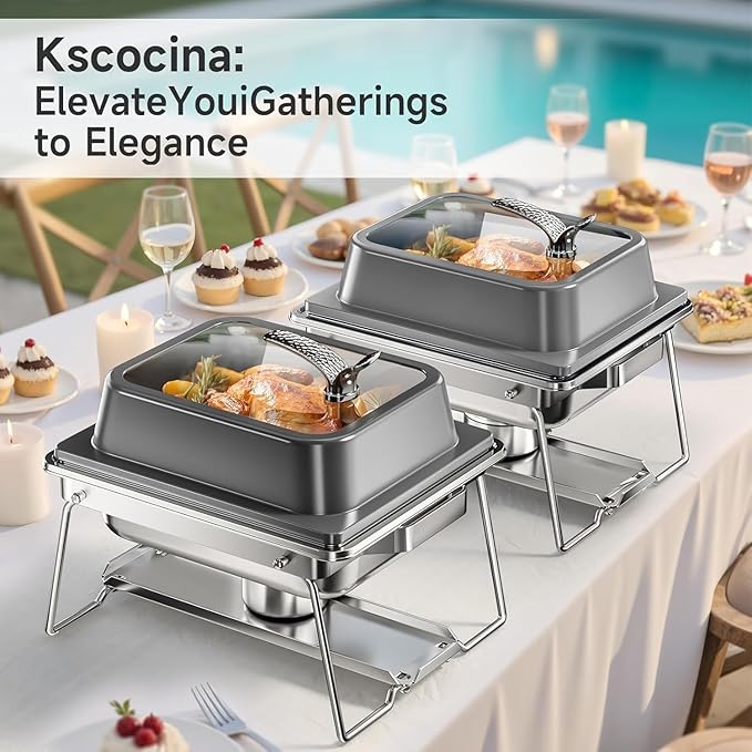 KScocina Chafing Dishes for Buffet, 4 Pack 5QT Square Stainless Steel Chafing Dish Set, Complete Buffet Warmer for Home Parties, Christmas & Catering Events (Grey)
