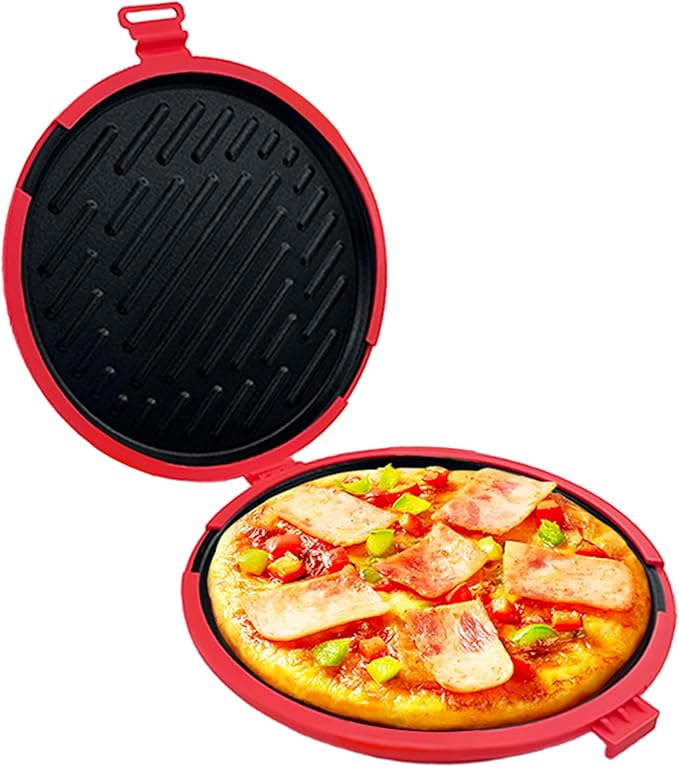 9.5inch 5-in-1 Microwave Grill Pan,Grilled Cheese,Large Toastie Sandwich Maker,Pizza Crisper,Crispy Bacon& Toaster, Non-stick Griddle,Easy to Cook &Clean,Dishwasher Safe,School Dorm/Home/Office