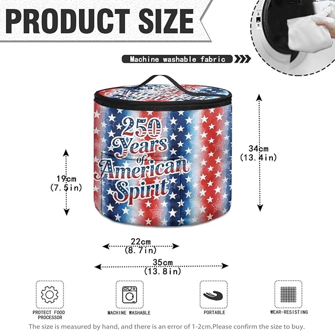 Stars and Stripes Electric Pressure Cooker Insulation Bag for US 250Th Anniversary Stain Resistant Reusable Electric Pressure Cooker Bag with Top Padding Handle