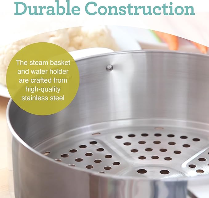 Euro Cuisine FS2500 Electric Food Steamer, Versatile Vegetable Steamer & Steam Cooker Ideal for Fish, Veggie, Meat, Stainless Steel 1200 Watts