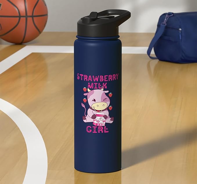 Strawberry Milk Girl Japanese Strawberry Shake Cute Pink Cow Stainless Steel Insulated Water Bottle