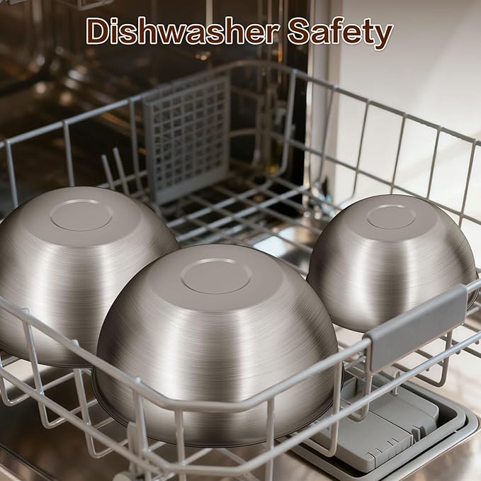 Gronivex Stainless Steel Mixing Bowls Set of 3 (1.5, 2.2, 3.4 Qt) - Food Grade 304, Nesting Design, Dishwasher Safe for Baking, Salad Prep & Cooking