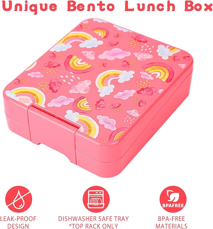 Howeemo Rainbow Bento Lunch Box Set, 25.36 oz Capacity, Stainless Steel Insulated Soup Thermo, Leak-proof Bento Box, Microwave and Dishwasher Safe