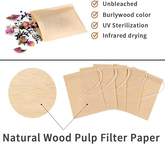 100 PcsTea Filter Bags, Tea Bags for Loose Leaf Tea Safe & Natural Material, Disposable Tea Infuser for Loose Leaf Tea, Coffee, Spice, Herbs (3.2 x 4.0 inch)