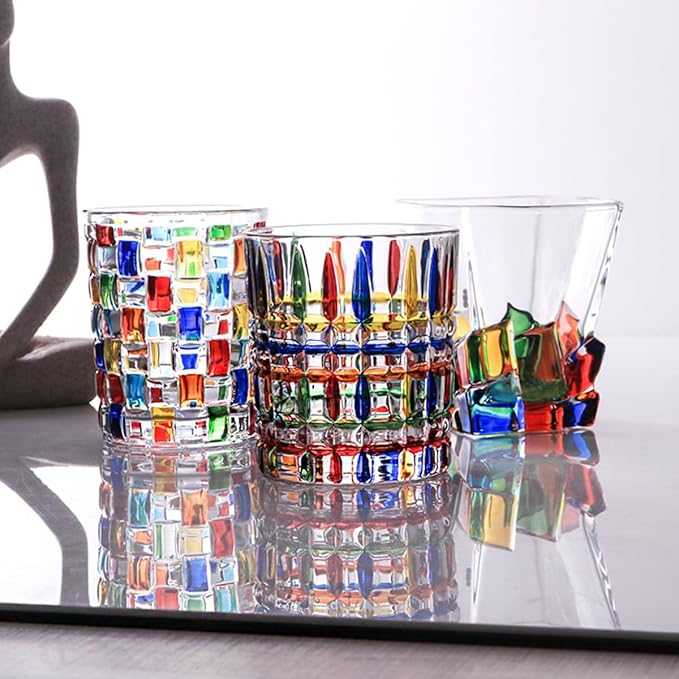 Colorful Drinking Glasses, Hand Painted Colored Water Glasses, Multicolor Water Glasse,Whiskey Wineglass Glasses,Tumbler Glasses (Stripes)