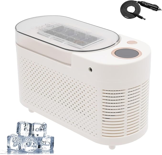 Mini Ice Making Machine, Compact Countertop Ice Maker, 8 Cubes in 15 Mins, 120W Dual Powered Automatic ICES Box with Clear Cover, Good Heat Dissipation, for Home, Office, Camping Use