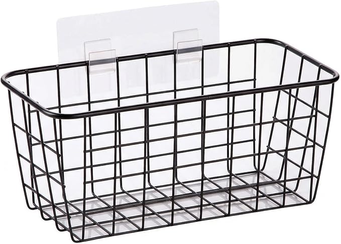 2 Set Adhesive Hanging Wall Basket Inside Cabinet Door Organizer,Wall Storage Basket-No Drilling Adhesive wall Basket for Cupboard Door,Space-Saving Small Hanging Baskets for Wall Mount Storage,Black